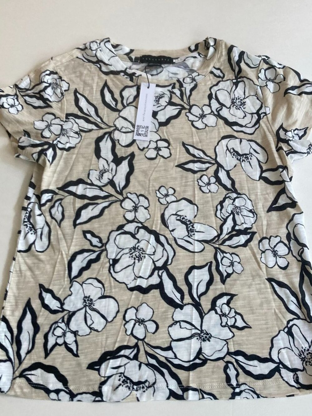 NEW ANTHROPOLOGIE Sanctuary The Perfect Tee XS Floral Cream, White, Black